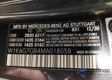 2021 Mercedes-Benz S 580 4Matic from USA, damaged, VIN W1K6G7GB4MA018058